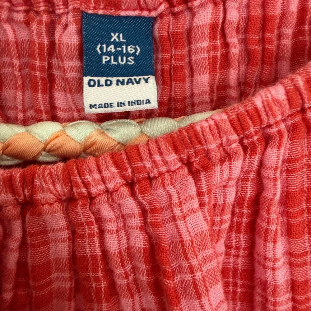 Old Navy Girls SS Tiered Swing Dress Size Plus XL 14-16 Pink Plaid Cottage Boho